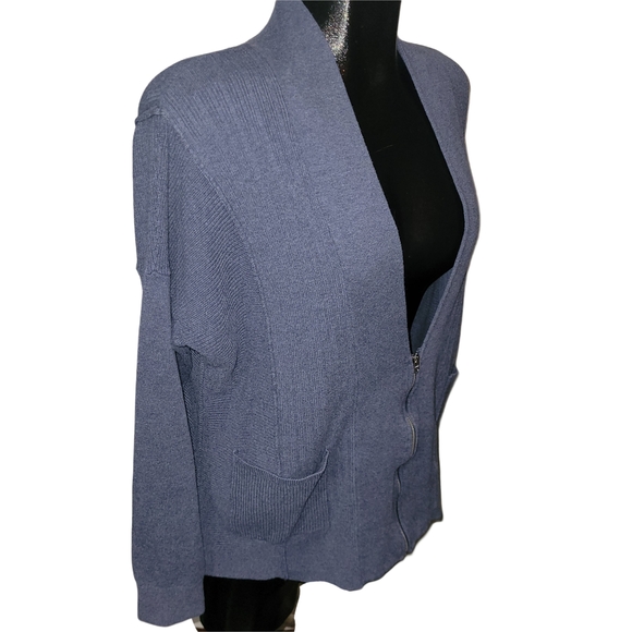 Abercrombie And Fitch Blue Zip-Up Ribbed Knit Cardigan Sweater L - Picture 2 of 7